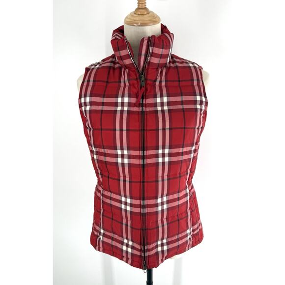 Talbots Duck Down Puffer Vest Jacket Women’s XS Quilted Gorpcore Red Plaid Zip - Picture 1 of 7
